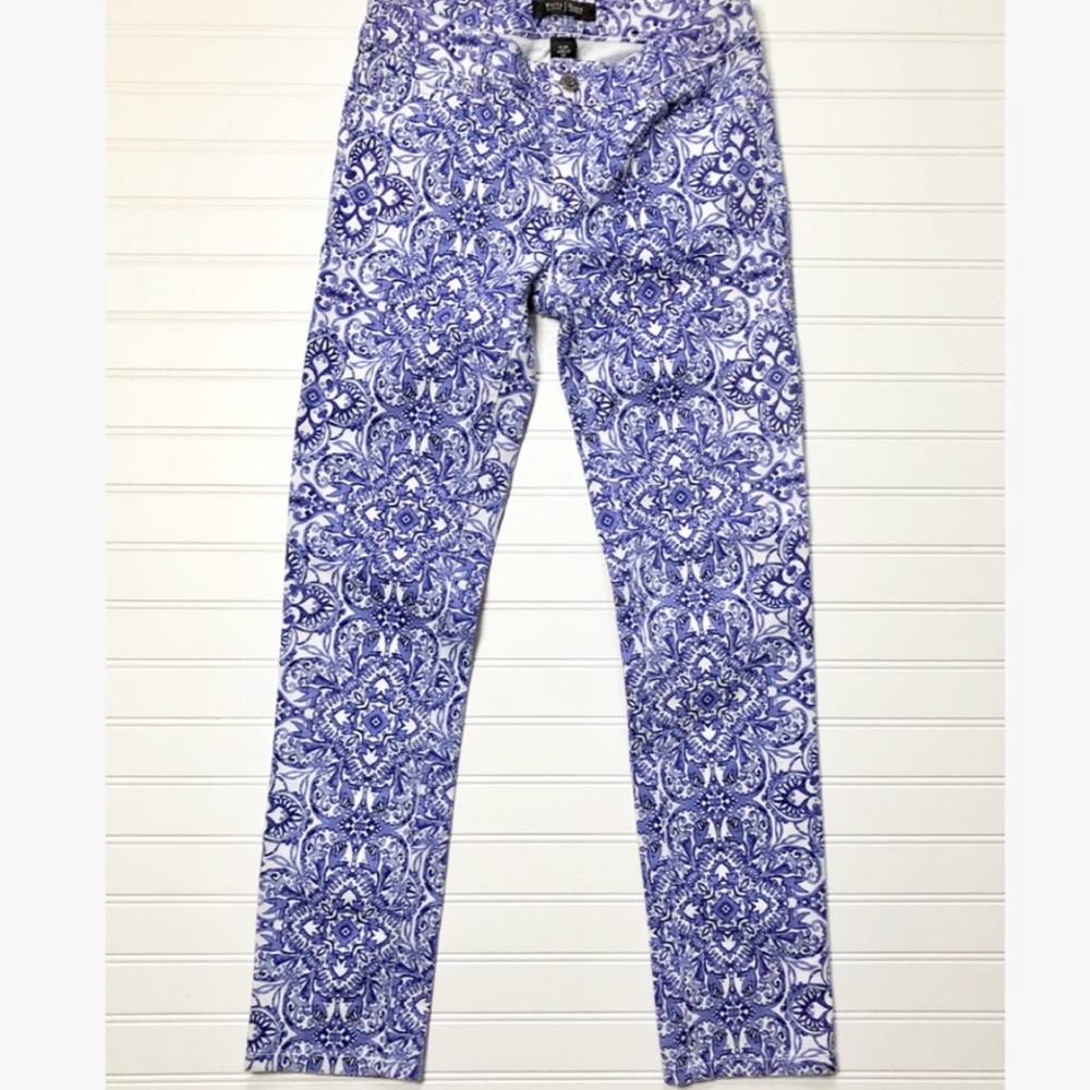 Blue & White Rare Damask Ankle Skinny Jeans Printed Denim - Picture 11 of 14